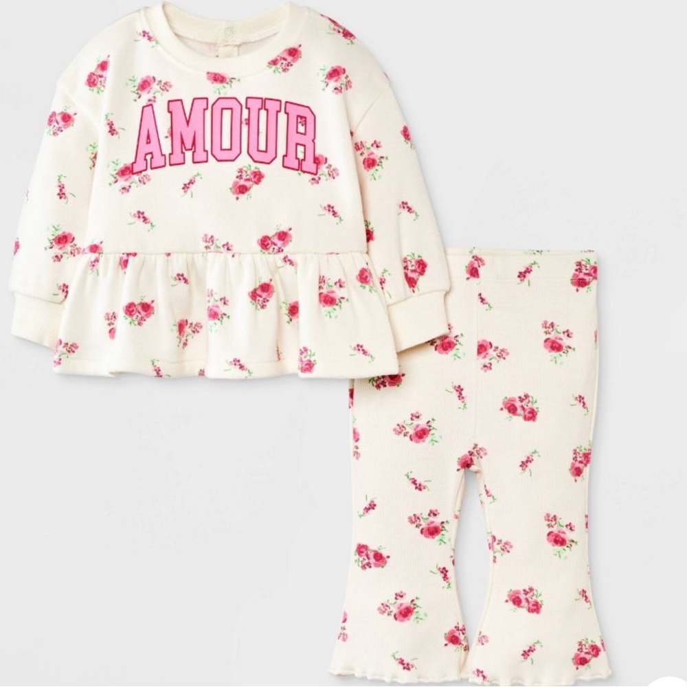 Floral Kids Pajama Set - Cream